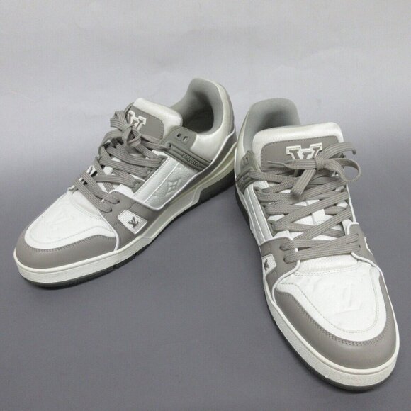 Auth LOUIS VUITTON LV Trainer 1A9VOS White Gray - VL0231 Men's Sneakers Leather